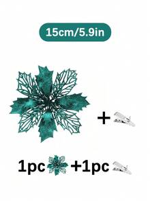 1件/10件/20件裝亮片聖誕花夾，3.5英吋/5.9英吋/9.45英吋可選，適用於聖誕樹、花環、婚禮桌、壁爐、露台裝飾以及聖誕和新年派對裝飾 - 墨綠色 - 查看 11