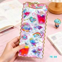 Pegatinas 3D con brillos en forma de conejo lindo, gatito, botella de agua y estrella, divertido intercambio de pegatinas - Multicolor - Ver 28