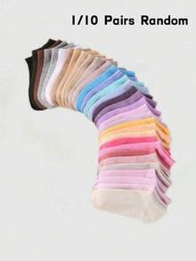 1/10 pares de calcetines cortos de mujer de colores caramelo, transpirables y resistentes al olor, versátiles para uso diario - Multicolor - Ver 1
