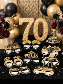 8个黑色和金色70岁生日派对纸杯，70岁生日派对拍照道具，70周年纪念生日派对装饰，生日派对用品，70岁生日庆祝礼品，70岁生日家居装饰，生日派对配件 - 70號 - 查看 10