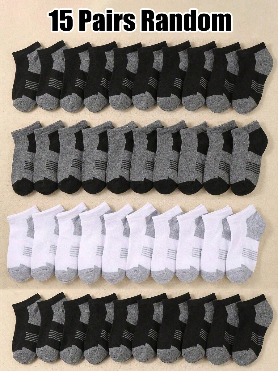 15 Pairs Black White Grey Mesh Children's Short Socks, Summer Simple Casual Comfortable Socks, Fashion Lightweight Short Socks - Multicolor - View 1