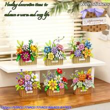 多款微粒積木花籃6件組，732pcs/757pcs/771pcs/886pcs多粒成人組裝花籃，DIY組裝療癒花籃，手工3D花籃，桌面節日溫馨裝飾，適合積木愛好者、收藏家、家居裝飾、藝術收藏。減壓療癒組裝積木玩具，畢業季/母親節/情人節/女孩禮物/復活節/週年紀念/好友/老師/其他重大節日禮物推薦。 - 彩色 - 查看 3