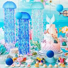 1pc/8pcs Hanging Jellyfish Paper Lanterns, Gradient Color Paper Lanterns, Suitable For Mermaid Theme Party, Underwater Ocean Birthday Decoration, Shower Garland Mermaid Party Decoration, Colorful Blue Hanging Tassels, Suitable For Birthday, Baptism, Wedding, Party Decoration, Wall Decoration, Ornaments - View 10