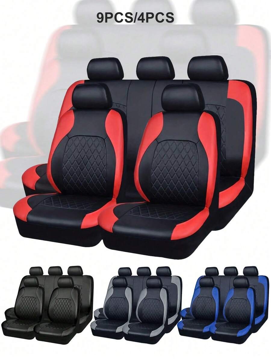 9pcs/4pcs Set Rhinestone Leather Car Seat Covers - Shiny Design, Universal Fit For SUV/Sedan/Van (Airbag Compatible, Includes Front/Rear/Headrest Covers)