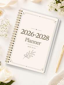 BUBU 1本 2026-2028 週計畫與月計畫螺旋裝訂筆記本，學術約會簿日程日誌，提升生產力，適合居家、學校與工作使用，A5尺寸，返校用品、辦公用品、學校用品，教師禮物、男士禮物 - 米色 - 查看 3