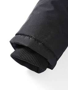Men's Casual Sports Hiking Mid-Length Thermal-Lined Thickened Jacket With Multiple Pockets And Buttons, Versatile Solid Color Black - Black - View 6