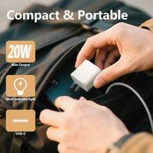 USB-C GaN 充電器 - 20W Type-C 充電適配器附 39.37 英吋 Type-C 充電線,充電指示燈,適用於 iPhone 15/16 系列、Galaxy 及其他裝置 - 查看 6