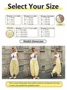 Women's Solid Color Loose Casual Harem Pants - Yellow - View 7