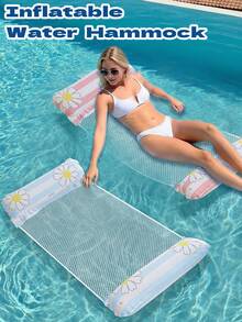 Adult Casual Water Floating Lounge Chair, Blue And Pink Daisy Inflatable Float, Mesh Breathable Swimming Pool Float Bed, Portable Inflatable Floating Mat For Vacation Beach And Bathing - A - View 1
