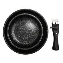 Ensemble de 3 poêles à frire avec poignées amovibles 20/24/28 cm | Revêtement antiadhésif effet granit | Compatible induction | Passe au four et au lave-vaisselle - Voir 4