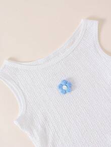 2pcs/Set Girls' Casual Asymmetric Ditsy Floral Camisole And Bow Tie Camisole Shorts Set, Summer - Baby Blue - View 4
