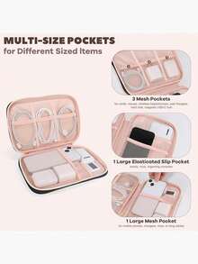 1pc Portable Electronic Storage Bag - Dual Zipper Design, Perfect For Organizing Data Cables, Chargers, Phones, Hard Drives, Power Banks And More - Foldable Closure, Essential Electronic Device Organizer For Daily Commute, Desktop Storage, Small Item Storage, Travel, Cable Management, Wire Organizer, Travel Essential - Multicolor - View 2