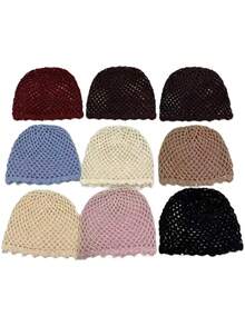 1pc Women's Cute Casual Style Fashion Hollow Breathable Handmade Woven Rhombus Pearl Decor Knitted Bucket Hat For Travel, Beach, Vacation, Photos, Daily Wear - Pearl - View 1