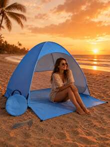 1pc Portable Pop-Up Beach Tent, UPF 50+ UV Protection Lightweight Instant Sun Shelter With Storage Bag And Ground Stakes, Foldable Outdoor Canopy For Women, Family Beach, Camping, Picnic, Park, Hiking, Fishing, Summer Travel Essential Gift - Multicolor - View 4