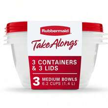 3 Pack 6.2 Cup Rubbermaid TakeAlongs Round Storage Bowls, Ruby Red Secure Snap Lids, Stackable Leak-Proof Containers For Leftovers Salads Snacks - 1 - 查看 3