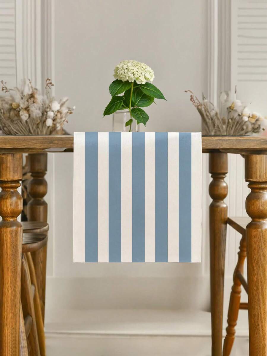 1pc,Bohemian Style,Minimalist Striped Table Runner,Microwave Dust Cover,Protective Cover,Rectangular Tablecloth,Washable,Suitable For Home Dinner,Coffee Table,Kitchen And Dining Room Decor,Dining Table Decor Party And Scene Decoration,Home Decor,Outdoor Patio Table Runner Decoration,Entryway Decor,Fireplace Towel - Washed Denim Blue - View 1