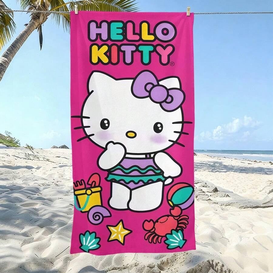 1件粉色 Hello Kitty 主題沙灘巾 - 卡通主題必備用品,專為海灘、游泳、戶外露營和旅行設計。這款大尺寸沙灘巾吸水性強且快乾,是您旅行、泳池娛樂或居家沐浴的理想選擇。 - 彩色 - 查看 1