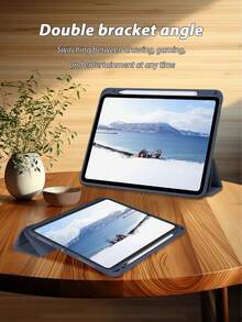 1件透明壓克力三折客製文字平板保護殼 深藍色，可客製文字，相容 iPad 10th/11th/10.2/10.5/Air4/Air5/10.9/Pro11/Air 11-In.(M2)-2024/Pro 11-In.(M4)-2024/Air 11-Inch (M3) 機型，內建筆槽，高透明壓克力背殼，矽膠邊框防彎曲防刮防摔，三折可調視角支架，磁吸/自動睡眠喚醒，簡約休閒風，平板翻蓋保護殼，產品不含筆，部分機型附相機框 - 深藍 - 查看 8