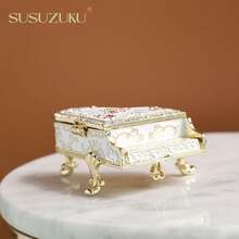 SUSUZUKU 1pc Metal Enamel Painted Piano Decor With Diamond, Small Promotional Gift, Creative Home Desktop Luxury Decor, Piano Home Decor, Earring And Ring Box - Piano - View 9