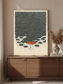 1件蓮花與錦鯉海報，日式植物藝術，日式青蛙撐傘海報，理想禮物，適合臥室、客廳、廚房、牆面藝術、牆面裝飾、家居裝飾、房間裝飾、帆布牆面藝術、海報、帶框牆面藝術，可選框 - 1PCS - 查看 6