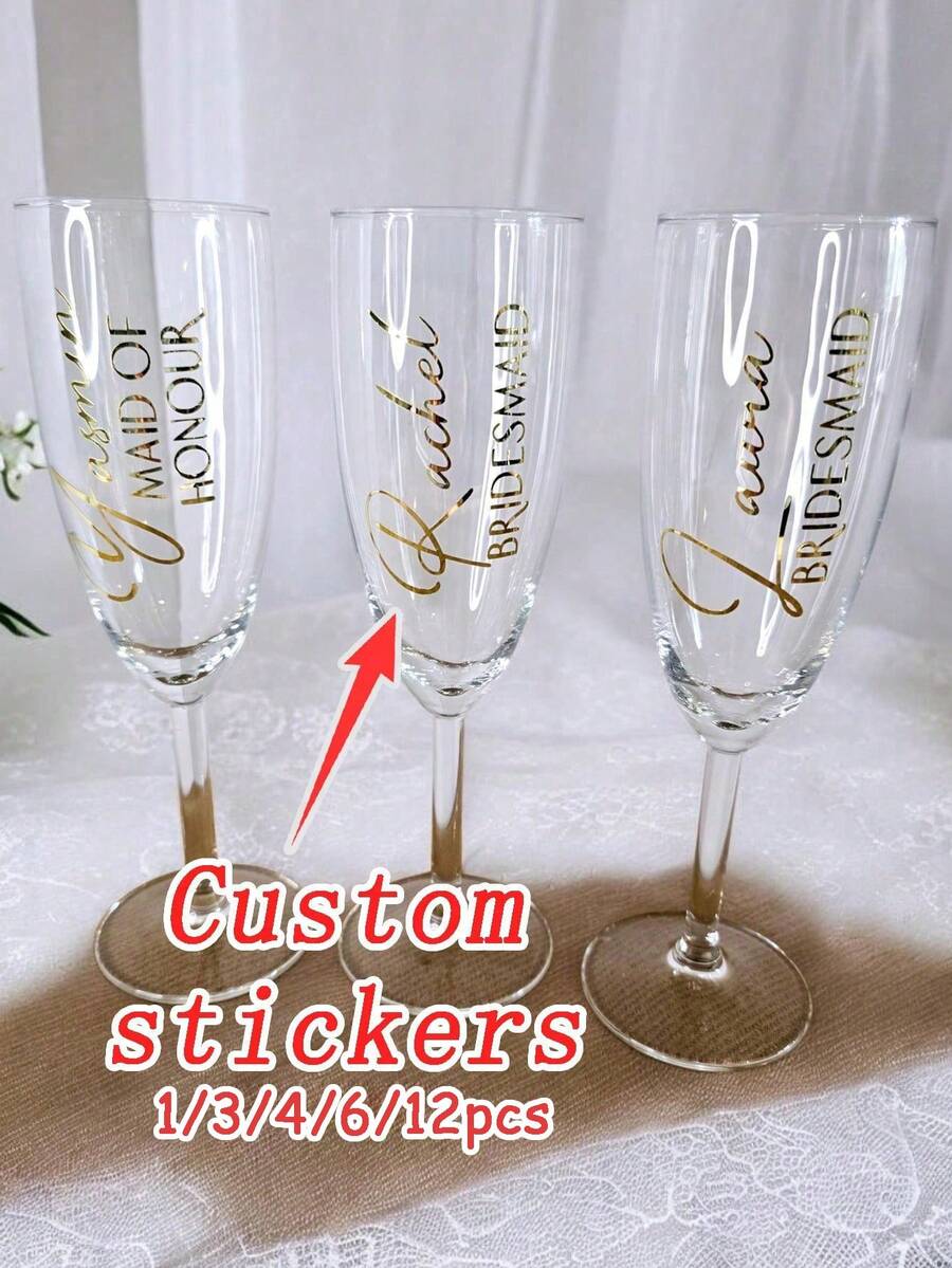 1/3/4/6/12pcs Customized Color Transfer Stickers, UV Printed, Personalized Transfer Stickers, Personalized Custom Name Label Stickers, Customized Decal Stickers, Name Stickers, Date Stickers, DIY Gift, Handwritten Style, Wedding Stickers, Logo Label Embossed Self-Adhesive Hollow - Multicolor - View 1