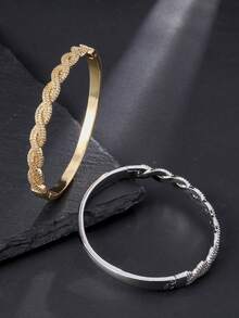 1pc Fashion Versatile Sparkling Full Rhinestone Twisted Rope Bracelet, Gold/Silver Color Available, Cubic Zirconia Inlaid, Elegant Wave Design, Women's Daily/Party Matching Jewelry - Braided Diamond Bangle - View 3