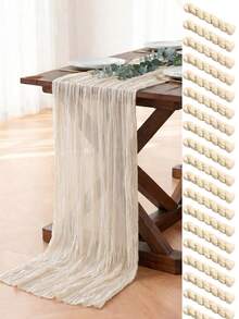 1/5/10PCS Beige Champagne Pleated Table Runner, Elegant Folded Tablecloth Runner For Wedding Reception, Baby Shower, Birthday Party, Bridal Shower, Holiday Celebration, Banquet, Dining Table & Home Decor Centerpiece Decoration - Champagne - View 1
