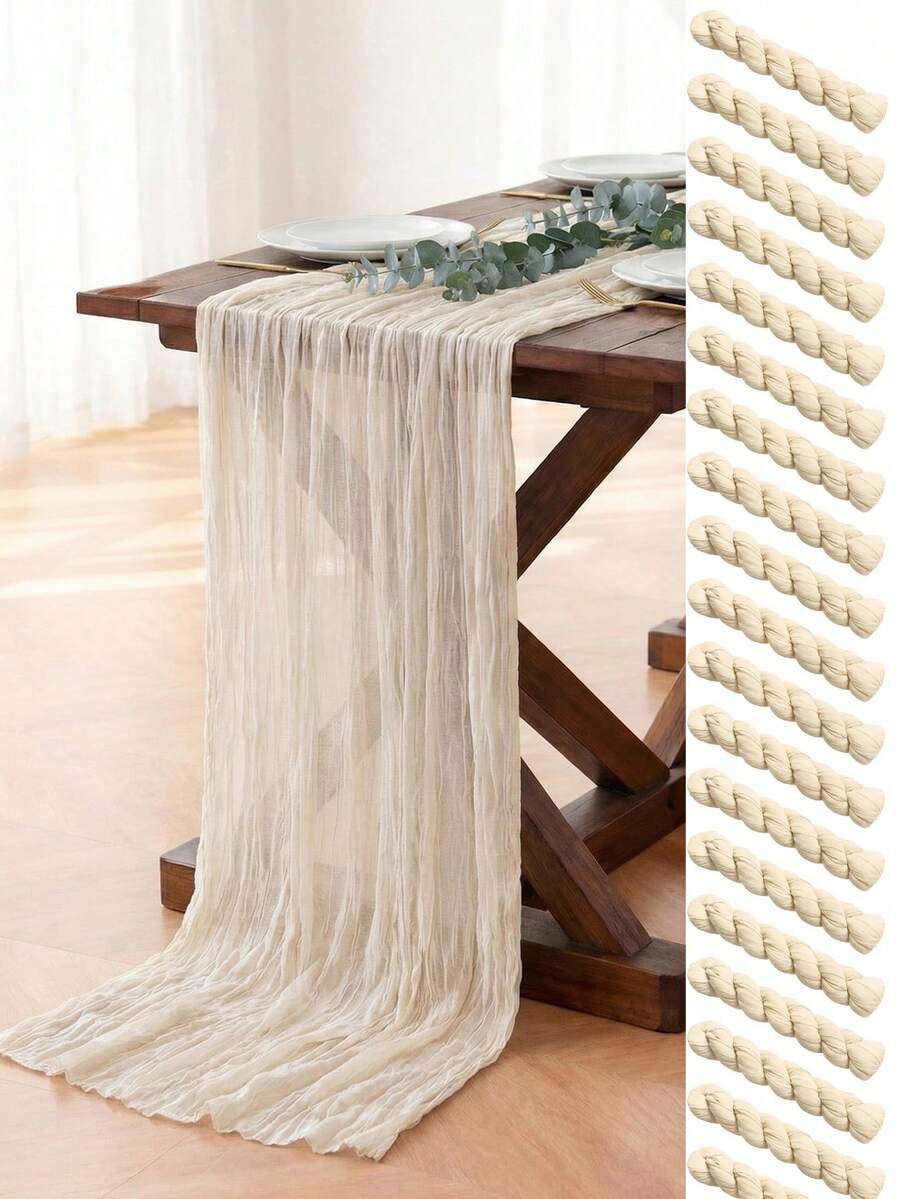 1/5/10PCS Beige Champagne Pleated Table Runner, Elegant Folded Tablecloth Runner For Wedding Reception, Baby Shower, Birthday Party, Bridal Shower, Holiday Celebration, Banquet, Dining Table & Home Decor Centerpiece Decoration - Champagne - View 1