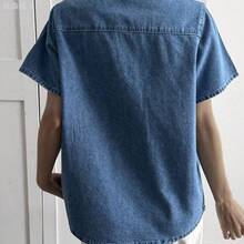 yonghongmaoyi1  Camisa vaquera casual de mujer con cuello de solapa y bolsillos grandes Y2k - Azul lavado oscuro - Ver 3