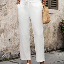 MewMuse.  Pantalones casuales versátiles de uso diario con cintura con cordón y rayas para mujer - Blanco - Ver 6