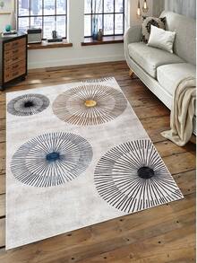 Alfombra de pasillo y alfombra de área antideslizante y lavable con impresión digital para sala de estar, diseño moderno | Estilos moderno, escandinavo, bohemio y clásico | 100% poliéster - Blanco Crema - View 1