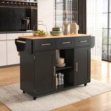 Dining Room Sideboard/Buffet 139 X 46 (71) X 91.5 Cm, Black Frame, Solid Wood Top With Wood Effect Finish, Drop-Leaf Top, Storage Door, Casters, Replaceable Solid Wood Legs, Ideal For The Dining Room And Kitchen. - Black - View 9
