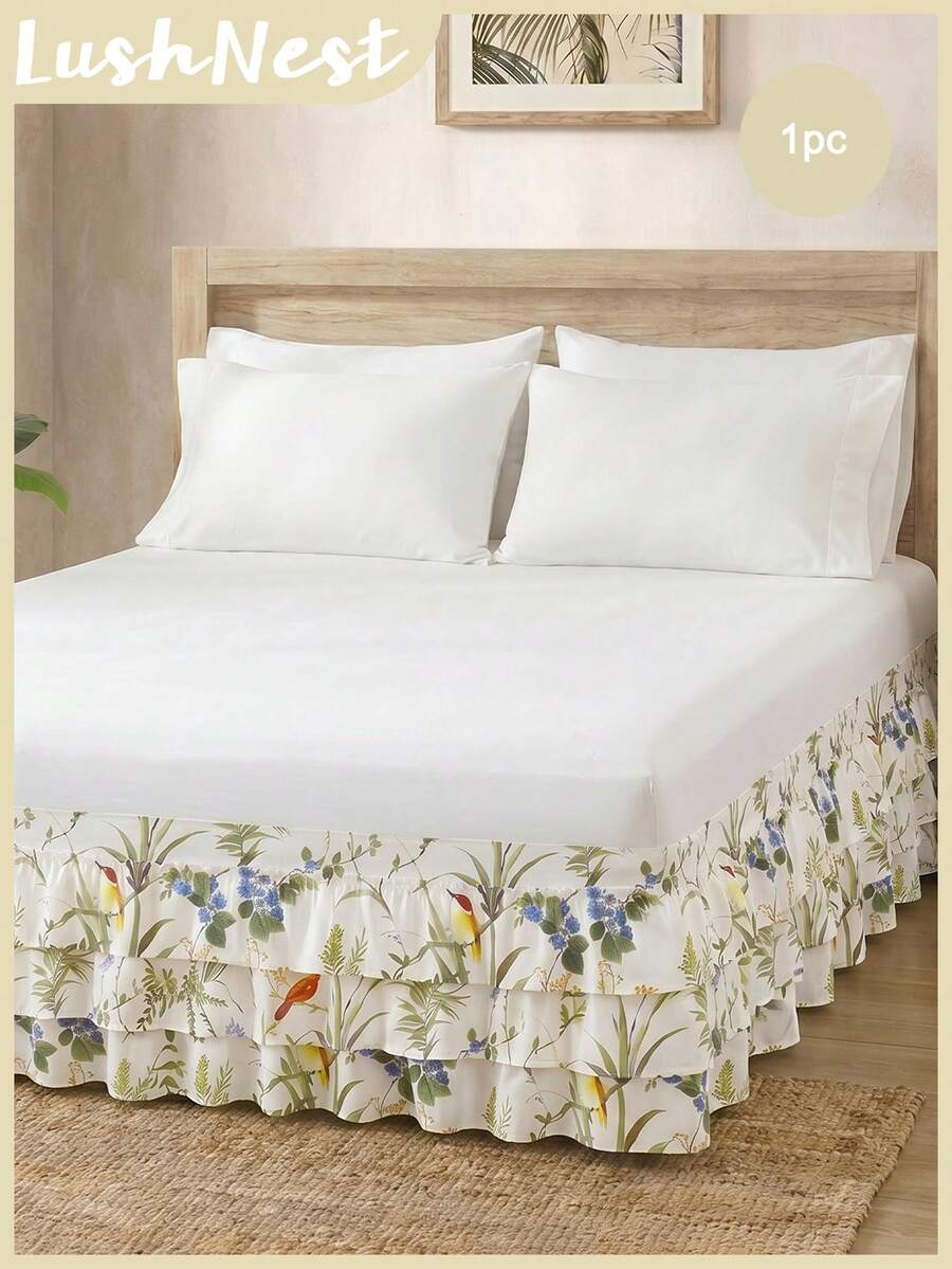 1 buah Sprei Tiga Lapis Motif Bunga, Burung, Ranting, dan Daun (1 buah), Menampilkan Desain Sederhana dan Klasik, Cocok untuk Pemakaian Sehari-hari. Terbuat dari Kain Poliester yang Nyaman dan Bernapas, Cocok untuk Semua Musim dan Sangat Sesuai - MultiWarna - View 1