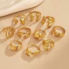 10pcs/Set Fashionable Geometric Metal Ring Set, Gift For Women - Gold - View 4