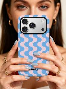 GIIPPA 1pc Customized Multi-Color Plaid Name Phone Case, Film 2-In-1 Phone Protective Cover, Suitable For IPhone, Suitable For Galaxy, Graduation Gift, Vacation Gift, Anniversary Gift, Valentine's Day Gift, Birthday Gift, Wedding Gift - Multicolor - View 5