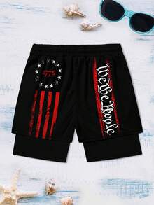 Men's Drawstring Waist Letter Print Casual Beach Shorts - Multicolor - View 5