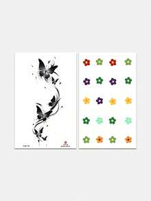 2 piezas Pegatinas de Tatuaje Temporal Estilo Y2K para Mujeres, Flores Pequeñas & Mariposas Coloridas Impermeables y Resistentes al Sudor, Pegatinas de Decoración Corporal de Moda para Niñas, Pegatinas de Arte Corporal Minimalista y Lindo para Festival, Fiesta y Uso Diario, Pegatinas de Tatuaje para Mejores Amigos & Parejas - Negro - Ver 9