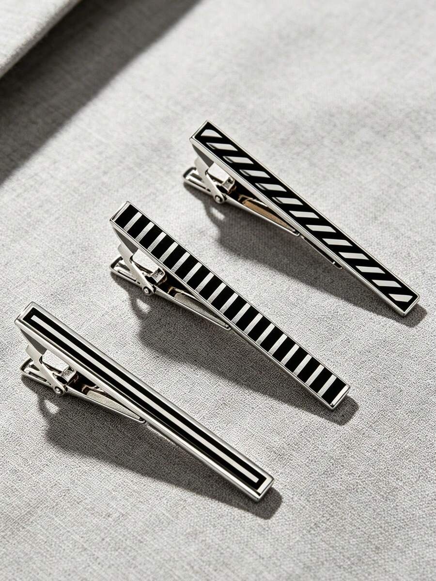 1/2/3 Pcs Classic Tie Bars Clips, Business Shirt Necktie Pin Pinch Clip Set For Men - Multicolor - View 1