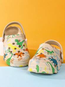 Cute Cartoon Dinosaur Letter Pattern Hollow Out Clogs - Khaki - View 3