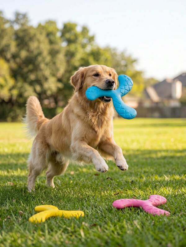 Durable Dog Flying Disc Toy, Soft Bite-Resistant Interactive Toy,TPR Material Three-Leaf Boomerang Outdoor Training & Fetch Toy For Medium Large Dogs, Golden Retriever, Border Collie, Multicolor
