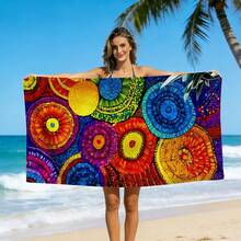 1件鯊魚圖案沙灘巾，快乾輕量大尺寸旅行游泳池防沙海洋主題成人沙灘必備配件，超細纖維沙灘巾 - 彩色 - 查看 2