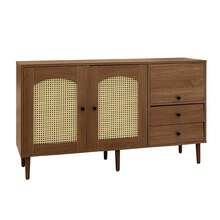 Country-Style Sideboard With Rattan Doors – 51.1"L X 15.7"W X 29.9"H – Magnetic Closure, Adjustable Shelves, Sturdy Structure – Elegant And Versatile Design, PB Construction With Melamine Coating, Solid Wood Legs, Soft-Close Hinges - Wood - View 7