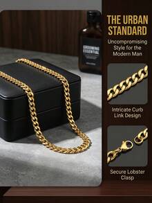 Fashionable Men's Stainless Steel Waterproof Non-Fading Chain Necklace, Simple Gold Silver Color, Gift For Him - Multicolor - View 2