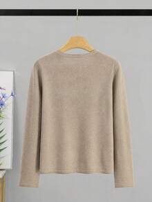 GIGOGOU Autumn Winter Basic Women Henley Neck Button Front Knit Sweater Long Sleeve Casual Solid Basic Pullover Top For Daily Wear - Khaki - View 8
