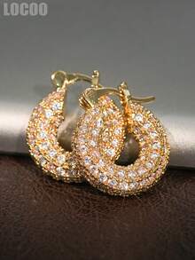 1 pereche de cercei tip hoop eleganți din zirconiu cubic, de damă, potriviți pentru nuntă, logodnă, petrecere de aniversare, cadou de Ziua Îndrăgostiților - 1# - Vizualizare 3