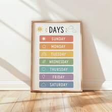 1 pieza Póster de calendario semanal sin marco, imprimible, arte de pared educativo para niños, tabla de aprendizaje, decoración de aula, descarga digital, apartamento estético, póster divertido de regreso a la escuela, esencial para dormitorio - Cartel de día laborable - Ver 3