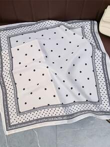 1件女款波希米亞風時尚優雅佩斯利印花圍巾，70*70cm緞面方巾休閒頭巾披肩，適合日常穿搭 - 白底雙層黑 - 查看 3