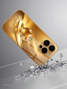 1件 DIY 定製獨家姓名奢華金亮面水晶蘋果印花高畫質電鍍金玻璃手機殼，適用於 iPhone 17/17Pro/17ProMax/17Air/16/16Pro/16ProMax/16Plus/15/15Plus/15Pro/15Promax/14/14Pro/14Promax/13/12/11/XRMax/8/7/6Plus，全包覆優雅華麗高吸引力保護殼 - 金色 - 查看 4
