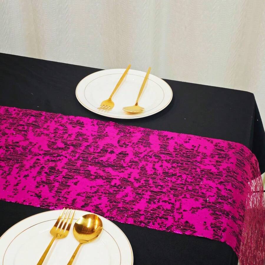 1 Roll Rose Red Gold Foil Table Runner, Durable And Wear-Resistant, Polyester Fiber Material, Artistic And Elegant, Exquisite And Warm, Suitable For Birthday Parties, Class Reunions, Family Gatherings, Holiday Celebrations And Other Occasions For Atmosphere Decoration And Beautification - View 1