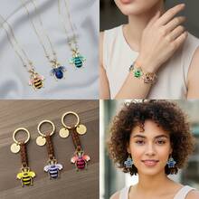5/10pcs Colorful Bee Enamel Charms, Golden Plated Bee Insects Pendants For DIY Jewelry Making Bracelet Necklace Crafts Accessories - bee - View 7